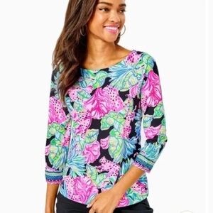 Lilly Pulitzer UPF 50+ Chillylilly Everlyn Top Onyx Jaguar Jungle Large NWT